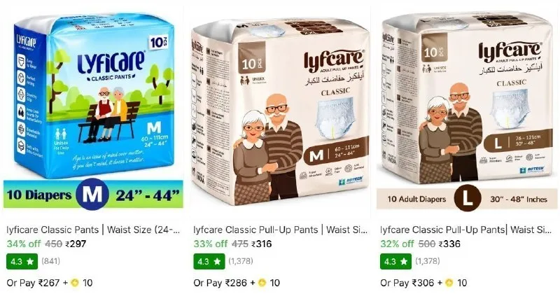 Lyfcare Adult Diapers from ₹297
