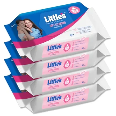 Little's Soft Cleansing Baby Wipes with Aloe Vera, Jojoba Oil and Vitamin E (80 wipes) pack of 4 at ₹233