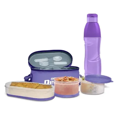 MILTON Hydrameal Combo Set Lunch Box with Insulated Jacket & 490 ml Water Bottle, 3 Containers (450 ml, 280 ml, 280 ml) at ₹288