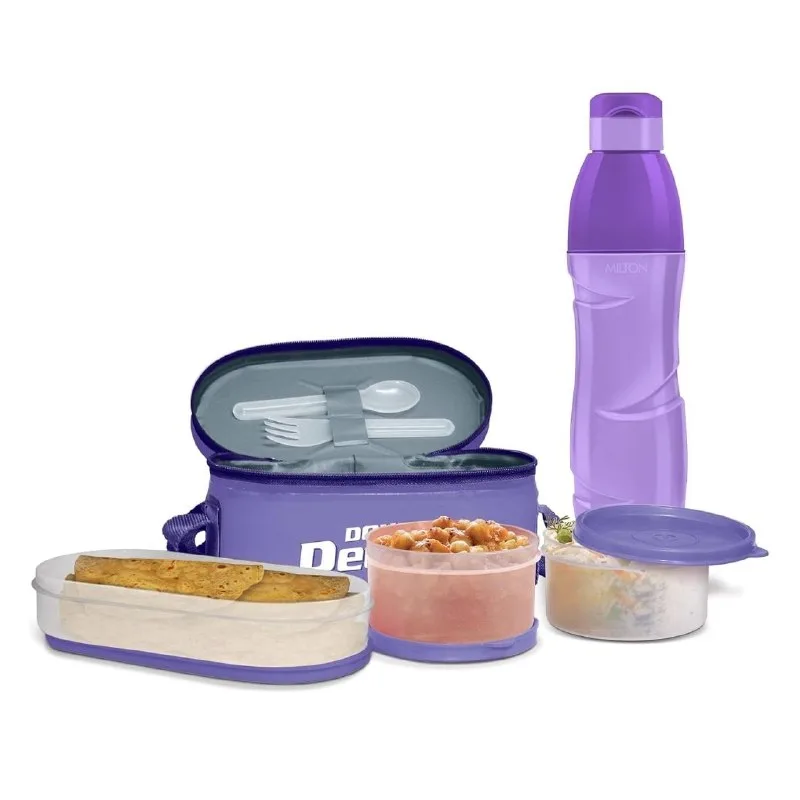 MILTON Hydrameal Combo Set Lunch Box with Insulated Jacket & 490 ml Water Bottle, 3 Containers (450 ml, 280 ml, 280 ml) at ₹288