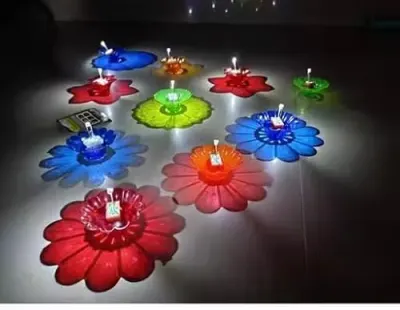 SORATH Acrylic Diyas – Colorful Lotus Oil Lamps with Wick for Pooja & Gifting (12, Set of 12) at ₹50