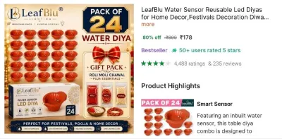 Pack of 24 Water LED Diya at ₹178