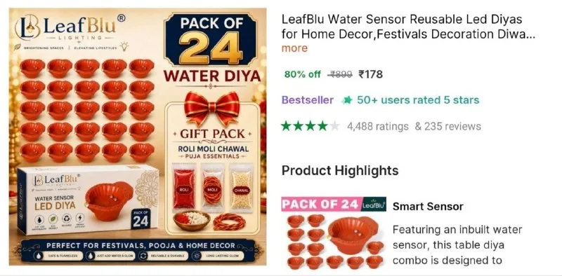 Pack of 24 Water LED Diya at ₹178