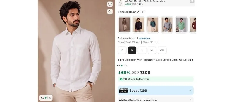Tibra Collection Men Solid Casual White Shirt at ₹305