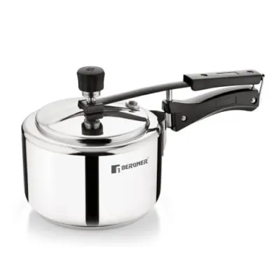 Bergner Aragon Inner Lid Stainless Steel Pressure Cooker 3 Litres, Triply Bottom Design, Non-Toxic Safety Valve, Ergonomic Handle, Mirror Fi at ₹1,299