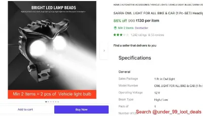 Sarra Owl Light All Bike Car 1 Pc Set Headlight Fog Lamp Motorbike Car Truck Van Led 12 V 20 W at ₹130