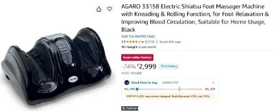 AGARO 33158 Electric Shiatsu Foot Massager Machine at ₹2,999