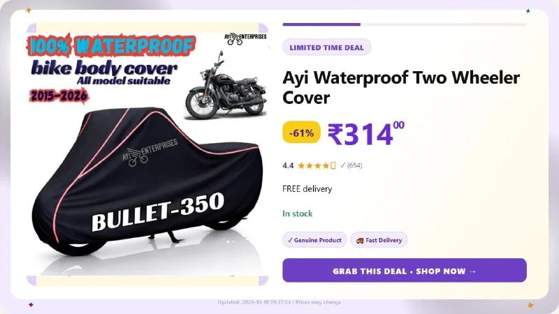Waterproof Two Wheeler Cover at ₹314