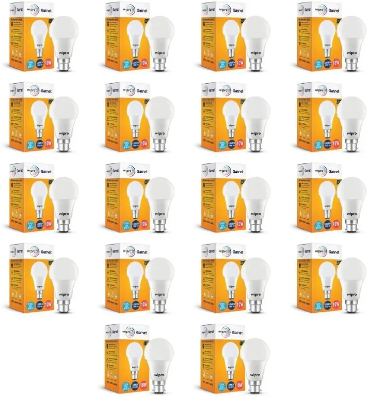 Wipro 10 W Basic Standard B22 LED Bulb (White, Pack of 18) at ₹881