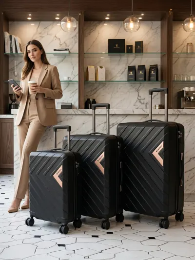 LOUIS POLO VeeZoom Set of 3 Textured Trolley Suitcase - Cabin + Medium + Large at ₹4,099