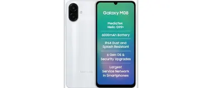 Samsung Galaxy M08 LTE (Silver, 4GB RAM, 64GB Storage) at ₹15,374