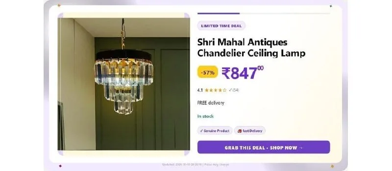 Shri Mahal Antiques Chandelier Ceiling Lamp at ₹847