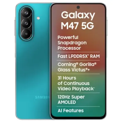 Samsung Galaxy M47 5G Mobile (Blaze Blue, 6GB RAM, 128GB Storage, 6000mAh Battery)| 50MP OIS| Snapdragon Processor| LPDDR5X RAM,UFS 3.1 Stor at ₹24,999