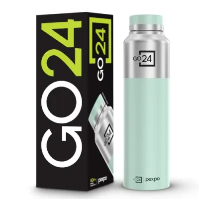 Go24 pexpo Stainless Steel Water Bottle Crown Silver-Sea Green 950ml at ₹272