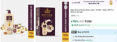 Bajaj Almond Drops Body Lotion - 610ml + Soap 125*3 at ₹285