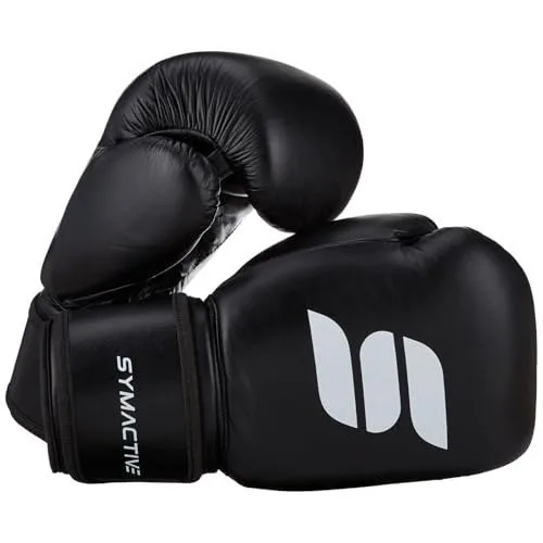 Amazon Brand – Symactive Leather Boxing Gloves for Men & Women |16 Oz |Training & Sparring Gloves with High-Density Padding | Black at ₹749
