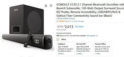 Goboult X120 2.1 Channel Bluetooth Soundbar At ₹ at ₹2,013