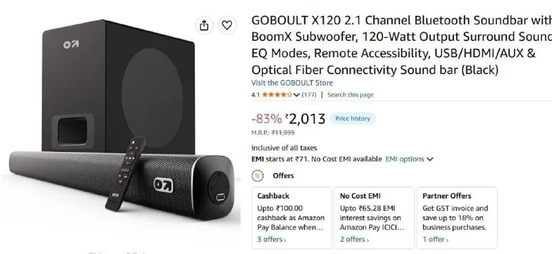 Goboult X120 2.1 Channel Bluetooth Soundbar At ₹ at ₹2,013