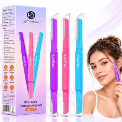 HomeBasic Face Razor for Women, Pack of 3 | Dual Blade Eyebrow Razor for Women & Facial Hair Remover | Reusable Stainless Steel Dermaplaning at ₹89