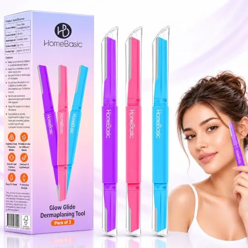 HomeBasic Face Razor for Women, Pack of 3 | Dual Blade Eyebrow Razor for Women & Facial Hair Remover | Reusable Stainless Steel Dermaplaning at ₹89