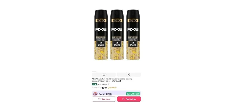 AXE Men Set of 3 Gold Temptation Long-Lasting Deodorant Body Spray - 215ml each at ₹304