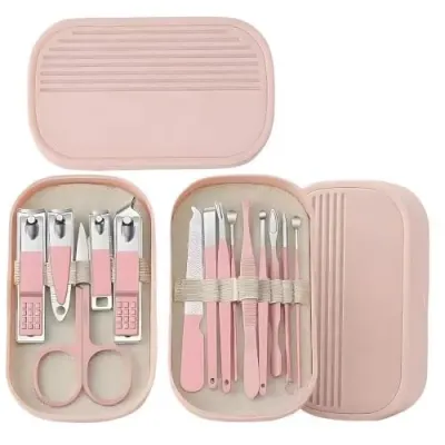 Manicure Pedicure Grooming Kit Multi Tool Set Pink Storage C at ₹229