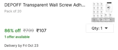Depoff Transparent Wall Screw Adhesive Hooks Heavy Duty Self Adhesive Hook at ₹107
