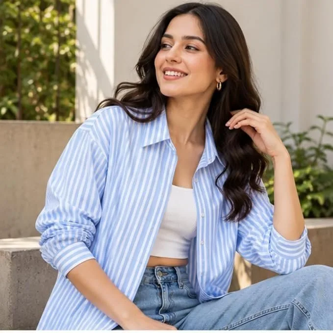 Women's Cotton Blend Vertical Striped Casual Shirt at ₹349