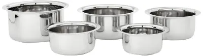 Amazon Brand - Solimo Tope Set of 5 | Stainless Steel | 420 ml, 550 ml, 840 ml, 1150 ml & 1550 ml at ₹540