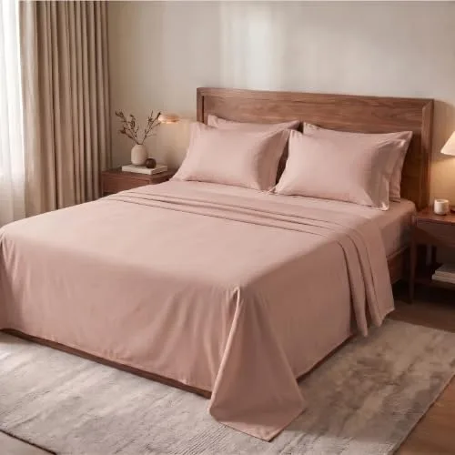 Elaris Solid 300 TC 100% Cotton Queen Size Flat Bedsheet with 2 Pillow Covers, 90 x 100 Inch, Classic Champagne at ₹980