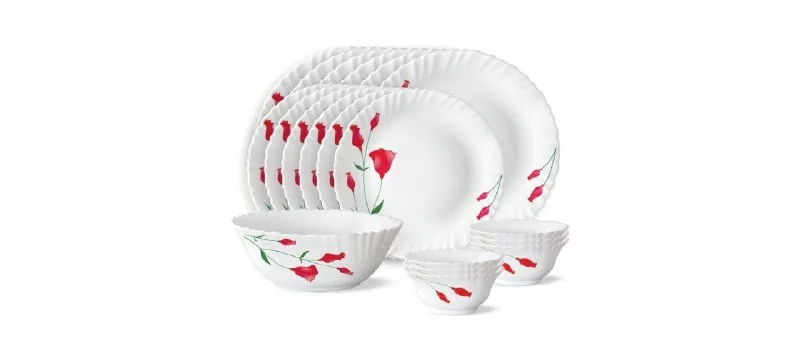 Larah by BOROSIL Diana Opalware Dinner Set, (19-Pieces, White) at ₹1,620