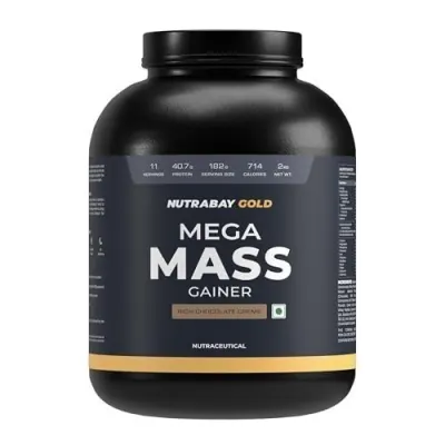 Nutrabay Gold Mega Mass Gainer Powder - 2kg, Rich Chocolate at ₹1,299