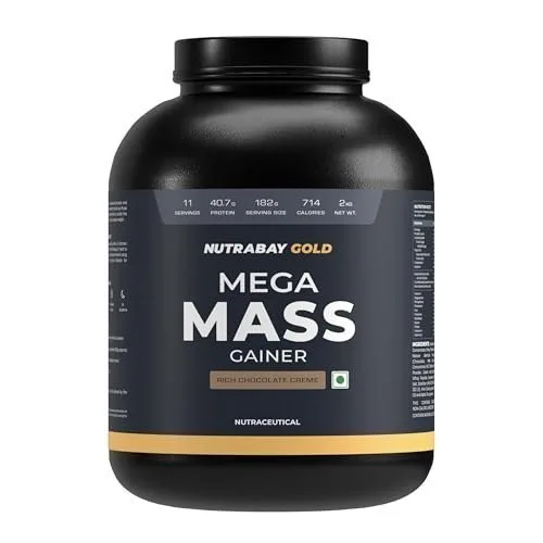 Nutrabay Gold Mega Mass Gainer Powder - 2kg, Rich Chocolate at ₹1,299