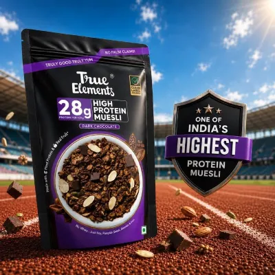 True Elements High Protein Dark Chocolate Muesli 1kg at ₹349