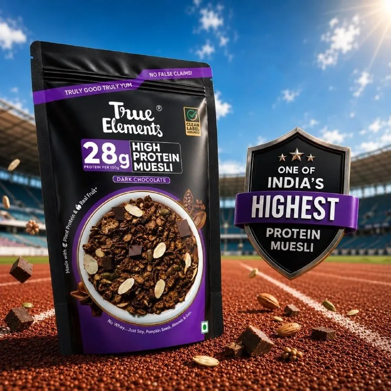 True Elements High Protein Dark Chocolate Muesli 1kg at ₹349