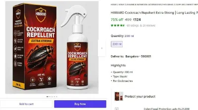 Cockroach Repellent Long Lasting Pest Control, 200 ml at ₹124