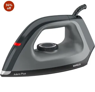 Havells Dry Iron Adore Plus 1100 Watts, Iron Press, Greblon Non Sick Soleplate with German Technology,2 Year Manufacturer Warranty (Black) at ₹738