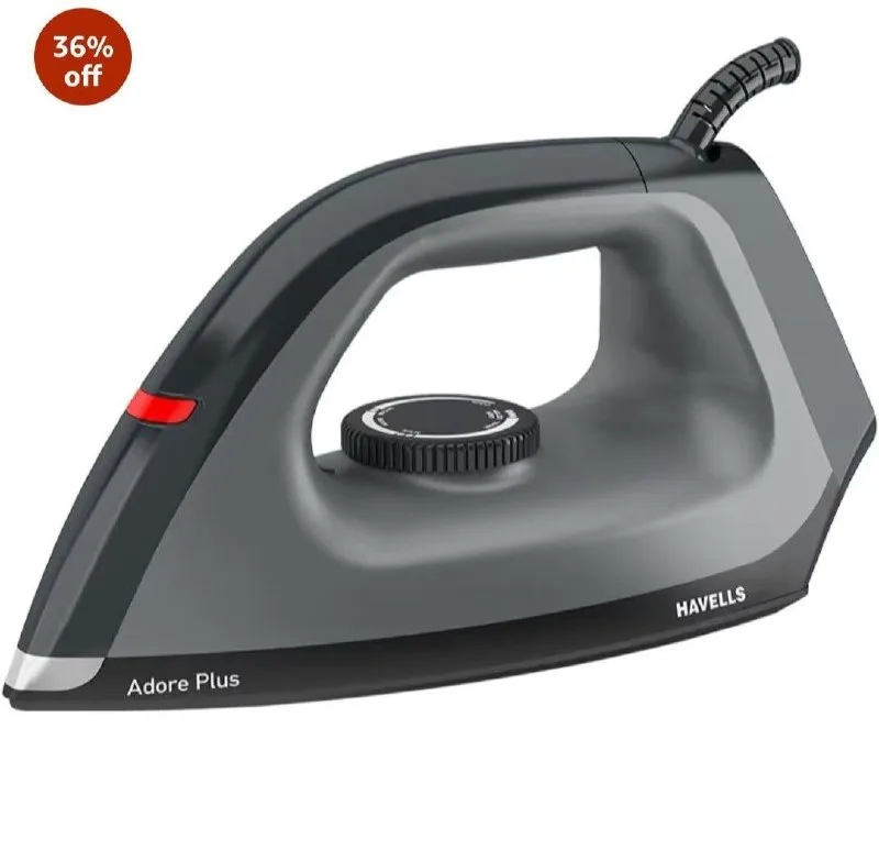 Havells Dry Iron Adore Plus 1100 Watts, Iron Press, Greblon Non Sick Soleplate with German Technology,2 Year Manufacturer Warranty (Black) at ₹738