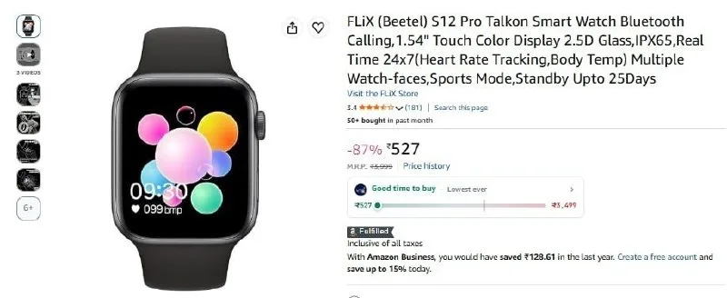 FLiX S12 Pro Bluetooth Calling Smartwatch at ₹527
