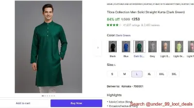 Men's Solid Straight Kurta at ₹253