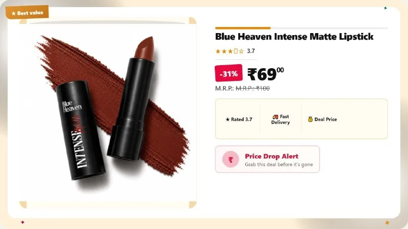 Blue Heaven Intense Matte Lipstick at ₹69