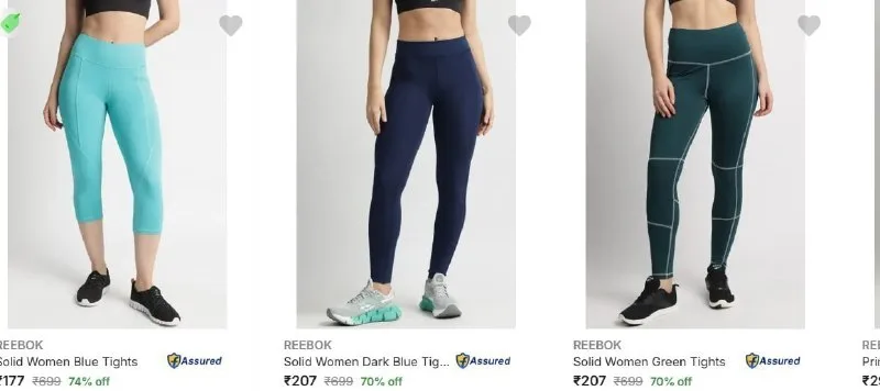 Upto 74% Off - Reebok Women's Tights Starting Rs.177
