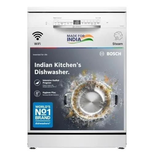 Bosch 14 Place Setting Free Standing Dishwasher for Indian Utensils, WiFi Enabled, Intensive Kadhai Program, Inbuilt Heater, Fits Up to 80 U at ₹42,39
